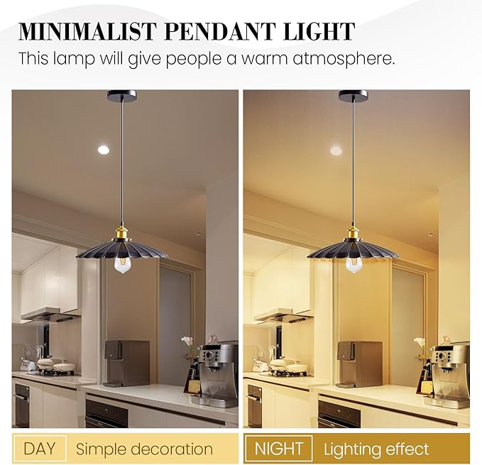 Kitchen Pendant Lights, Black Hanging Lamp for Hallway 13.8 Inch Metal Lampshade Farmhouse Pendant Lights Kitchen Island Vintage Pendant Lighting Kitchen Island Sofa