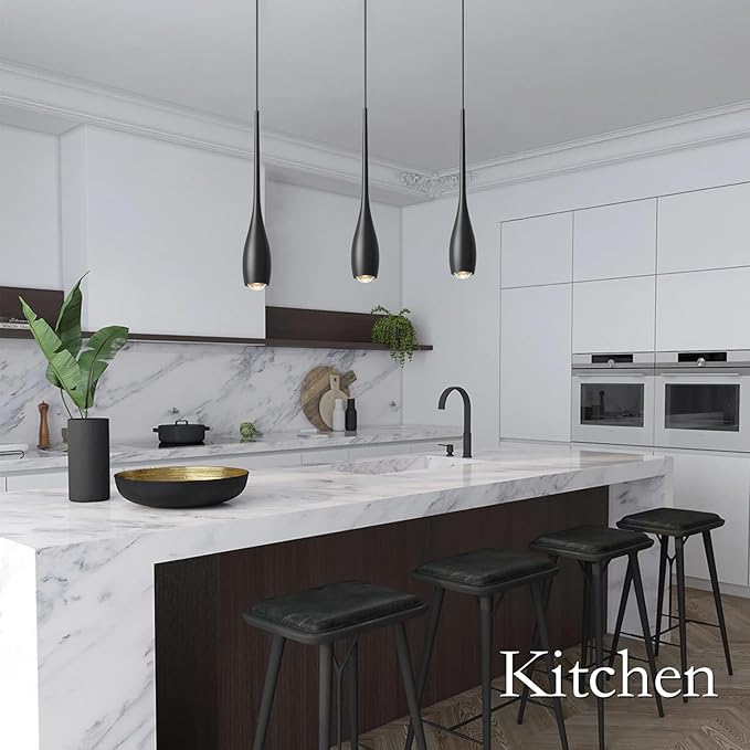 Black Pendant Light for Kitchen Island, LED Dimmable Pendant Light fixtures, Small Modern Industrial Hanging Pendant Light for Over Sink, Bar, Dining Room, Bedside（1-Pack）