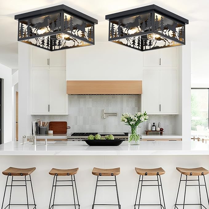 Farmhouse Rustic Horse Ceiling Light Fixtures, Vintage Metal Cage Light Perfests for Kitchen,Living Room, Bedroom, Balcony, Entryway, Hallway, Cabin(Bulbs not Included)