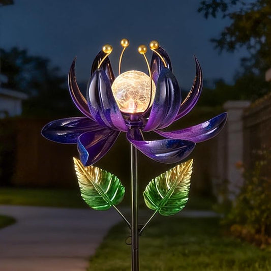 AIINY Solar Purple Metal Flower Wind Spinners, Colorful Spinning Windmill Lotus Yard Art Lights with LED Crystal Ball Decorative Stake Lighting Flower Sculpture