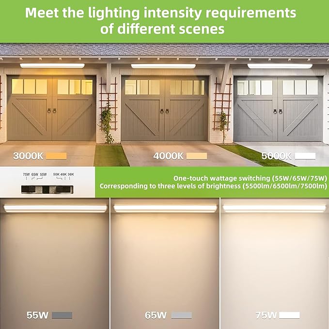 hykolity 4FT LED Wraparound Light with 3 Wattages/3 Lumens/3 CCT Selectable,55W/65W/75W,5500lm/6500lm/7500lm,3000K/4000K/5000K Flush Mount Ceiling Light for Office Kitchen,ETL,4 Pack