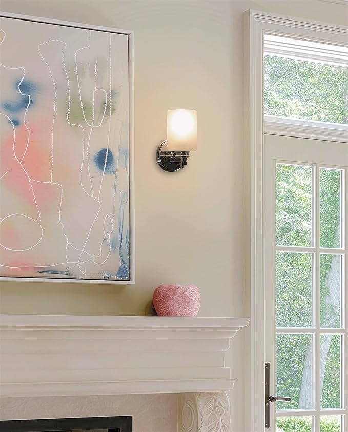 Kira Home Phoebe 8" Modern Wall Sconce with Frosted Seeded Glass Cylinder Shade, Industrial Wall Light with Cylinder Glass Shade, Chrome Finish