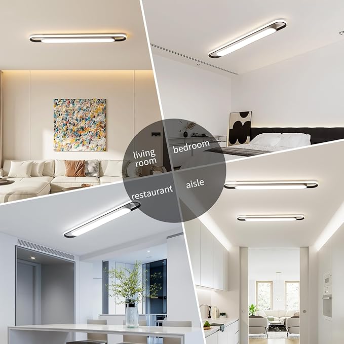 4Ft Modern Smart LED Linear Ceiling Lights Dimmable LED Ceiling Lamp with Remote Control,65W Metal/Acrylic Flush Mount Ceiling Lighting Fixtures for Kitchen Living Room Kitchen Dining Room (48")