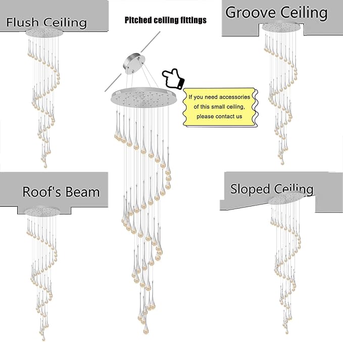 ykolupty 197inches Large Chandeliers for High Ceilings Silver Chandeliers for Entryway High Ceiling Pendant Lights Crystal Drop Light for Living Room Foyer Hallway Staircase