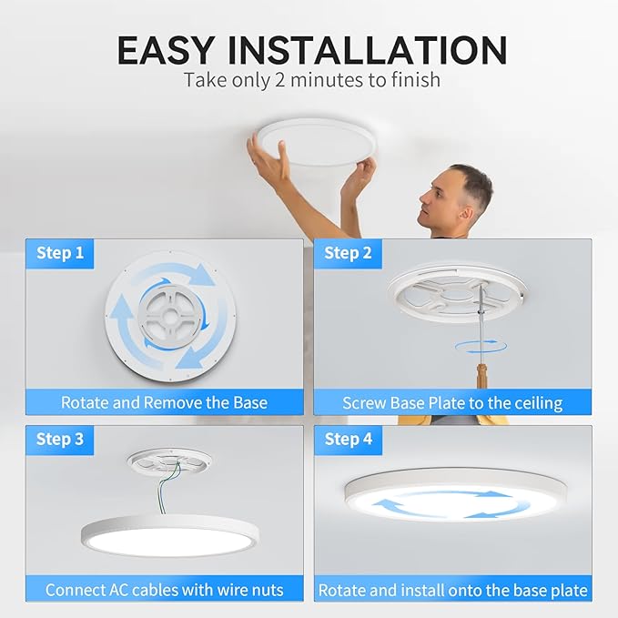 4PACK 3200lm LED Flush Mount Ceiling Light, Super Slim 12 inch LED Ceiling Light, 5000K Daylight LED Ceiling Light for Bedroom, living room, garage, office, warehouse, Dining room (White, Four Pack)