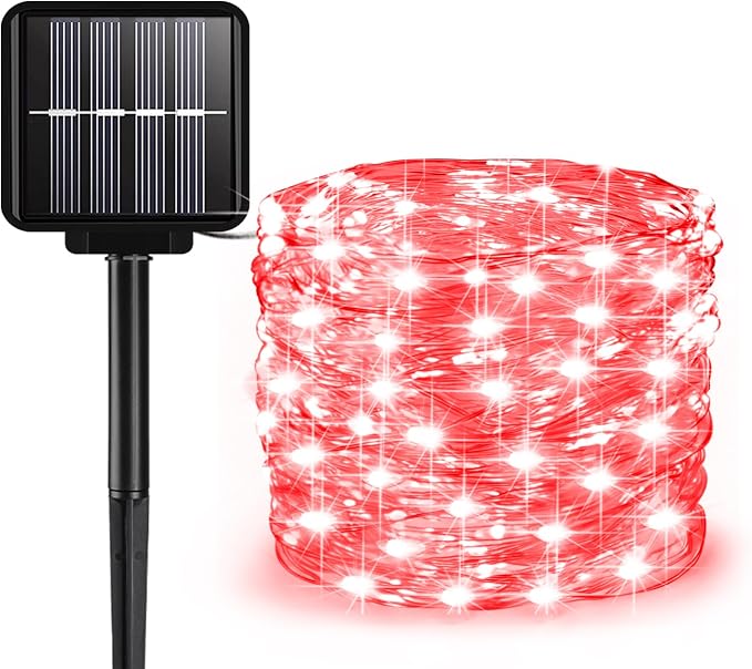 Solar String Lights Outdoor, 99 Feet 300 LEDs 8 Modes Solar Fairy Lights for Outside, Waterproof Outdoor Light for Patio Yard Christmas Tree Halloween Wedding Party Decorations, Red