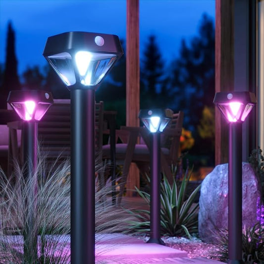 XMCOSY+ Smart Solar Pathway Lights, 150LM Motion Sensor Outdoor Lights, Waterproof, APP Control RGBCW Color Changing Garden Light for Yard Landscape Driveway, Compatible with Alexa, 6 Pack
