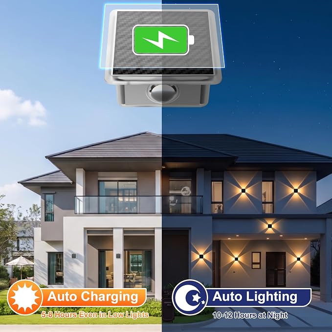 AUDLES Solar Fence Lights Outdoor, New 4-Sided Lighting Wall Lights Solar Powered with 3 Modes 3000K 4000K 6000K, IP65 Waterproof Solar Light for Patio Pathway Deck Backyard Decor-12 Pack
