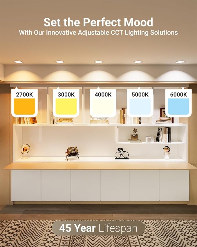Sunco 24 Pack 6 Inch LED Recessed Light, Ceiling Canless Recessed Lights, Baffle Trim, 1200 LM, 14W, Selectable CCT 2700K/3000K/4000K/5000K/6000K, Dimmable with Junction Box