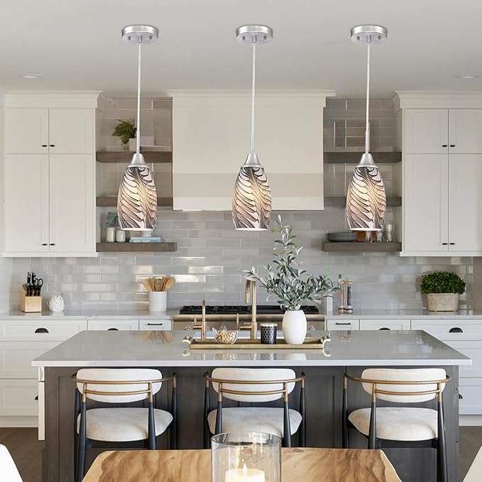 Viinew Mini Glass Pendant Light 4.72" with Handblown Black Gray Marble Art Glass Hanging Light 3-Pack Oval Ceiling Hanging Light Fixture for Dining Room Kitchen Island Cafe Foyer Hallway