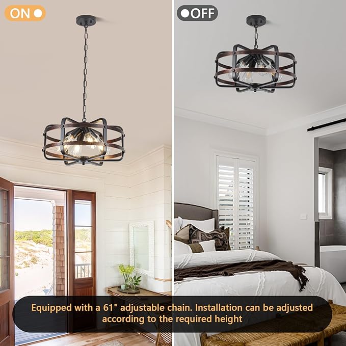 17.71" Modern Farmhouse Chandelier 4-Lights Cage Industrial Black Chandeliers for Dining Room Light Fixture Rustic Lantern Pendant Vintage Lighting Fixtures for Foyer Kitchen Entryway Living Room E26