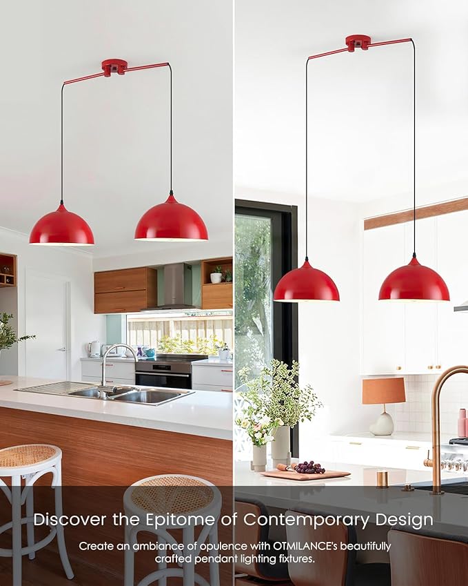 Pendant Lights Kitchen Island 2-Light, Red Dome Pendant Light, Modern Dining Room Light Fixture, Kitchen Island Lighting, Island Pendant Lights for Kitchen, Dining Room, Bar, Cafe