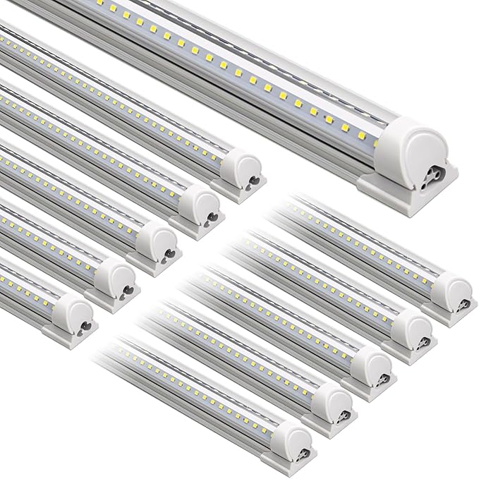 Barrina LED Shop Lights, 8FT 72W 10000LM 6500K, Super Bright White, V Shape, Clear Cover, High Output, Linkable, T8 LED Tube Light, for Garage 8 Foot with Plug (Pack of 10)