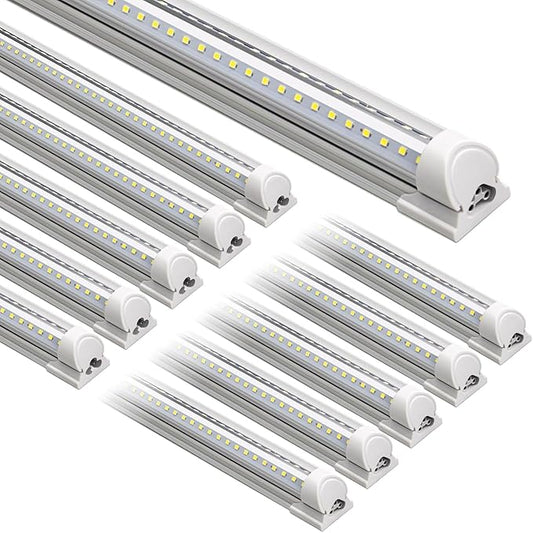 Barrina LED Shop Lights, 8FT 72W 10000LM 6500K, Super Bright White, V Shape, Clear Cover, High Output, Linkable, T8 LED Tube Light, for Garage 8 Foot with Plug (Pack of 10)