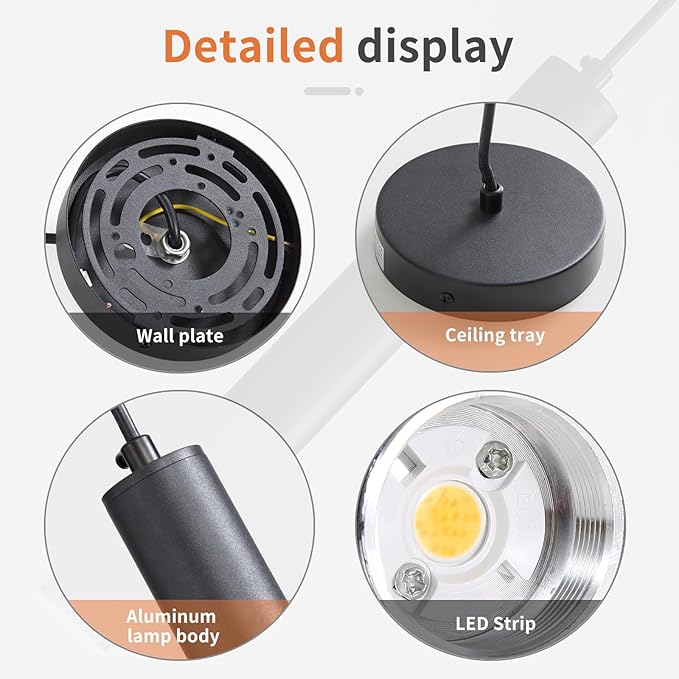 Modern LED Pendant Light for Kitchen Island, 3 Color 3000K/4500K/6500K, Black Minimalist Linear Hanging Light Fixture, 8W 800 Lumen, Mini Ceiling Chandelier for Dining Room, Bedroom, Hallway