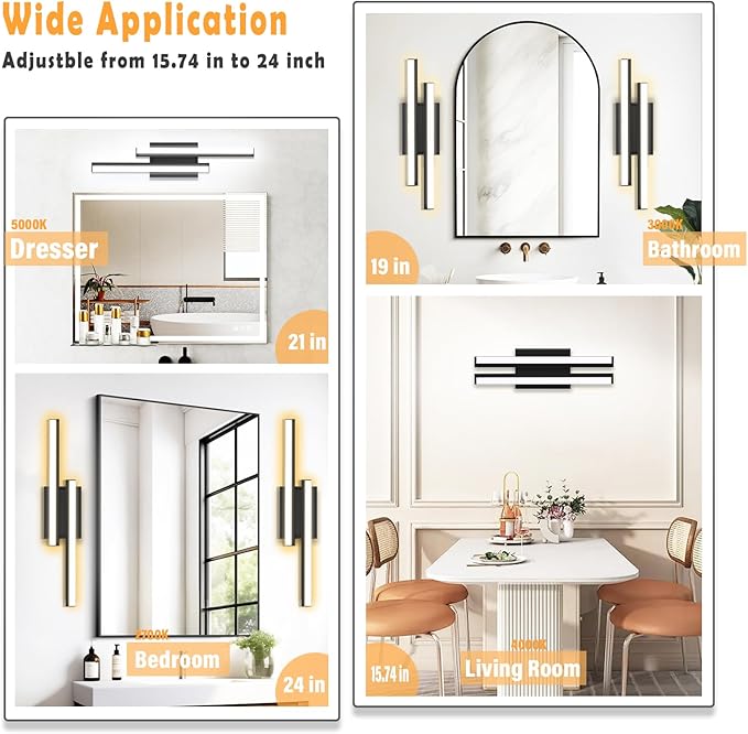 Bathroom Vanity Light 18 inch-Bathroom Light Fixtures,2700K/3000K/3500K/4000K/5000K/5cct Optional Vanity Lights for Bathroom,18W/ETL Certificated/2 Pack