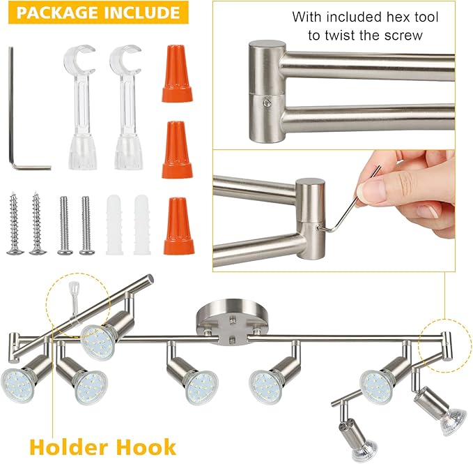 Unicozin LED Track Lighting Kit, 54.13'' Matt Nickel 8 Way Ceiling Spot Lighting, Flexibly Rotatable Light Head, Modern Track Light Included 8 x LED GU10 Bulb (4W, Daylight White, 400LM)