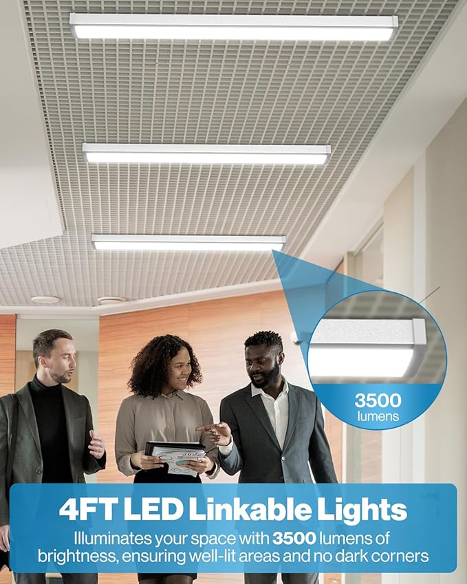 Sunco 6 Pack LED Garage Ceiling Lights Wraparound Fixture 4FT,Linkable Shop Light, 3500 LM, 40W=300W, 6000K Daylight Deluxe, Hardwired, Surface Mount, Utility Workshop Light ETL.