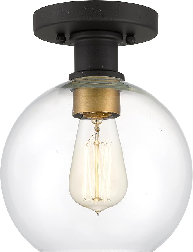 Tawson Dan Modern Farmhouse 1-Light Flush Mount Ceiling Light Clear Glass Globe Black Gold Finish for Hallway, Entryway, Passway, Bedroom, Garage, Kitchen, Balcony