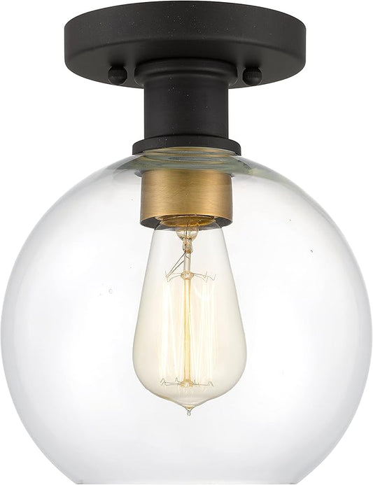 Tawson Dan Modern Farmhouse 1-Light Flush Mount Ceiling Light Clear Glass Globe Black Gold Finish for Hallway, Entryway, Passway, Bedroom, Garage, Kitchen, Balcony