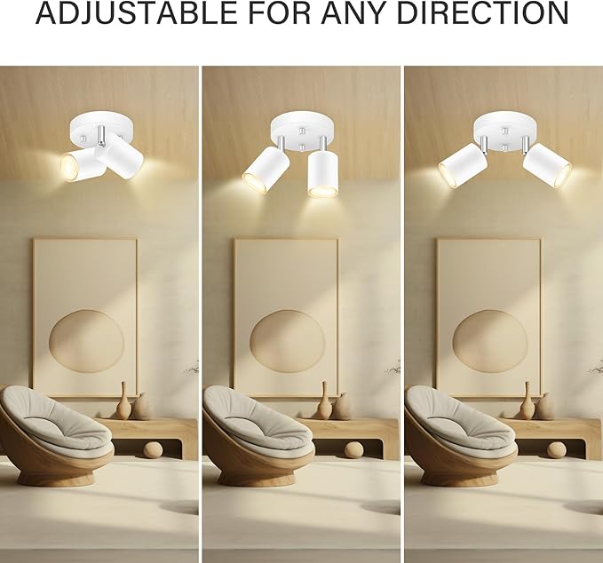 LED 2 Light Track Lighting Kit, LED Track Lighting Fixtures, White Round Ceiling Spot Lighting, Flexibly Rotatable Light Head for Kitchen, Living Room, Bedroom, GU10 Bulb Not Included