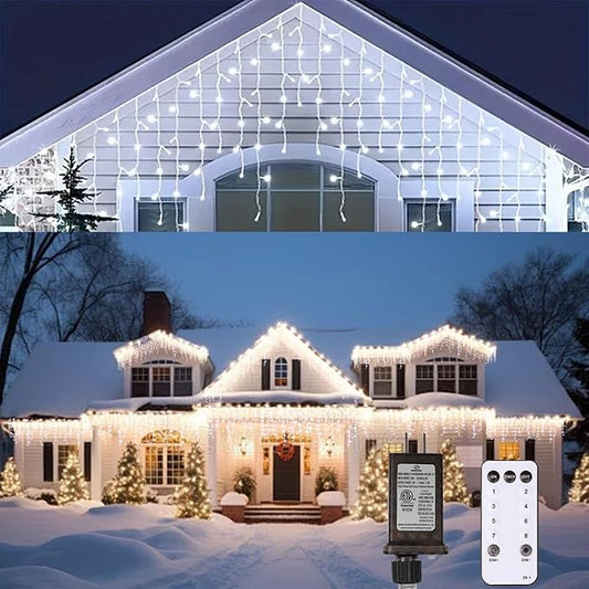 LED Icicle Lights for Outdoor Christmas Decorations,98.4Ft 1000 LEDs Christmas Fairy Light with Timer&Memory Function,8 Lighting Modes,Plug in hanging Curtain Lights for Xmas Party Wedding(Cool White)