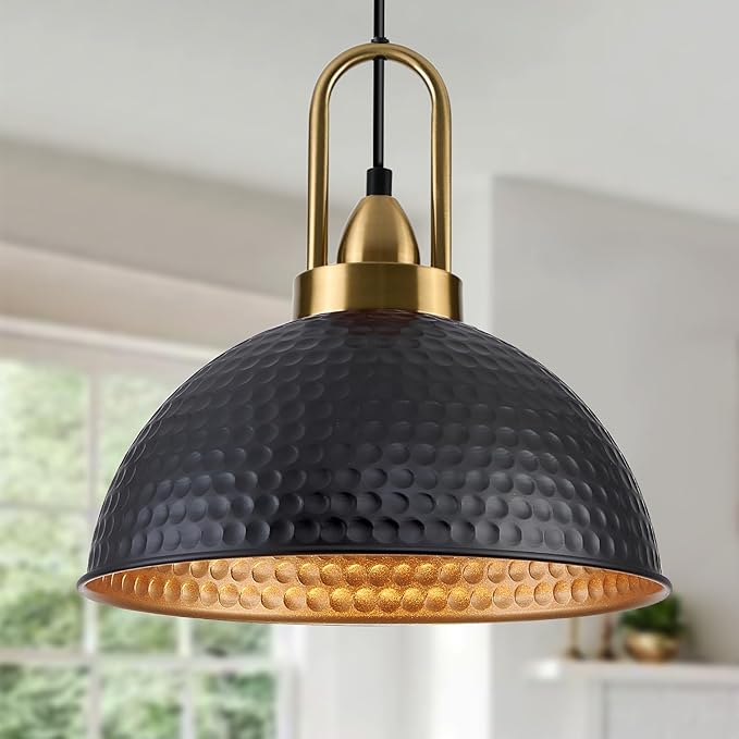 Black Pendant Lights Kitchen Island Industrial Adjustable Height Vintage Farmhouse Dome Hanging Light Fixtures for Barn, Dining Room 2 Packs