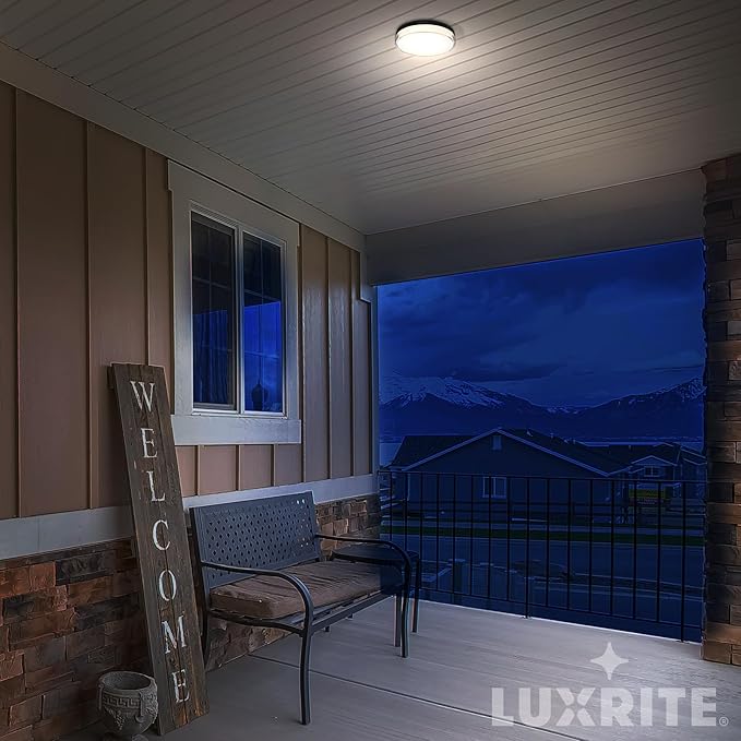 LUXRITE Slim 7 Inch LED Outdoor Flush Mount Light, 15W, 1000LM, 5CCT 2700K 3000K 3500K 4000K 5000K, Dimmable LED Ceiling Light, IP65 Waterproof, ETL Listed - Black (2 Pack)