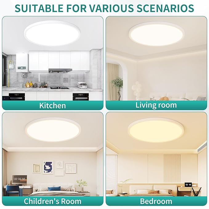 20 Inch LED Flush Mount Ceiling Light,48W Ultra-Thin Modern Round Light Fixture with Remote,Dimmable 3000K-6000K,White,4800LM,Memory & Night Light Mode for Bedroom, Kitchen,Living Room