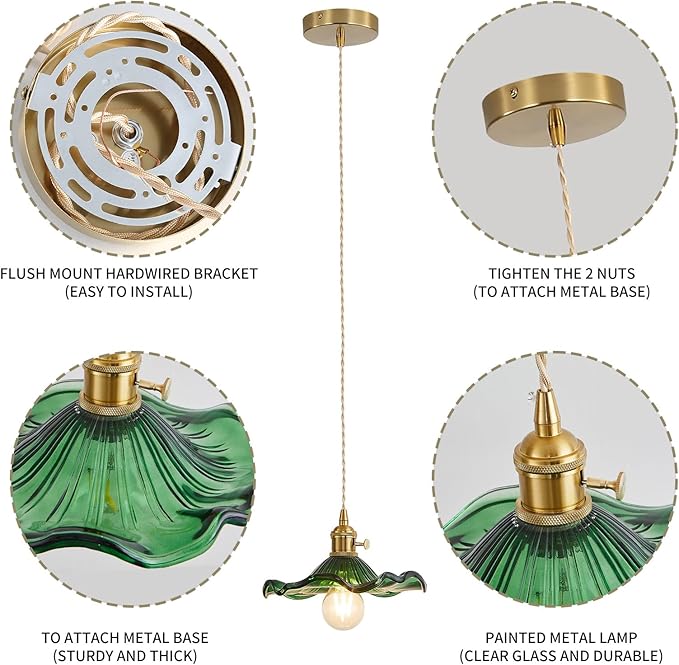 Pendant Light Fixture Glass Hanging Light Flower Light Fixture Pendant Lights Modern Lighting Bedroom Kitchen Island Hallway Bathroom Green Wave Style