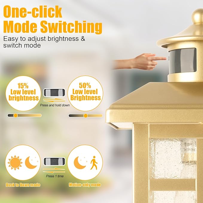 Brilvibera Outdoor Light Fixture Motion Sensor, Gold Waterproof Outside House Light, Modern Wall Lights, Outdoor Garage Light Dusk to Dawn Exterior Light Fixture for House, Garage, Garden