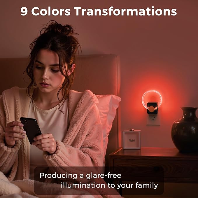 L LOHAS LED Night Lights Plug into Wall, Changing RGB Night Light with Dusk to Dawn Sensor, 180° Rotatable Bubble Nightlight Plug in Wall for Halloween, Christmas, Holiday, Hallway