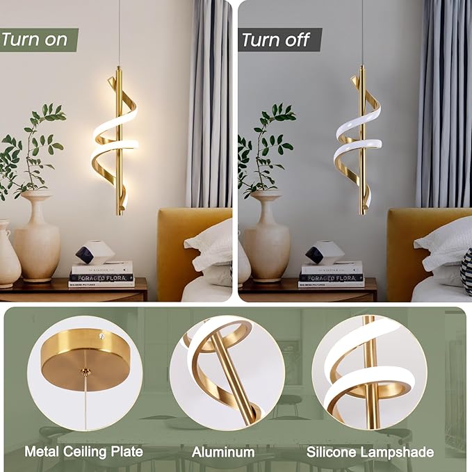 CANEOE Pendant Light Fixtures, Adjustable Modern Pendant Light for Kitchen Island Small Pendant Lighting for Kitchen Island Dining Room Bar Living Room Bedroom,1 Pack (Gold,Dimmable)
