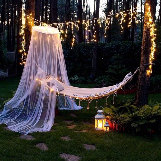 Orangie LED Icicle Lights, 96 LEDs 9.8ft 8 Modes, Curtain Fairy Light, LED String Light for Wedding/Christmas/Halloween/Thanksgiving/Easter/Party Backdrops Family Patio Lawn Decoration(Warm White)