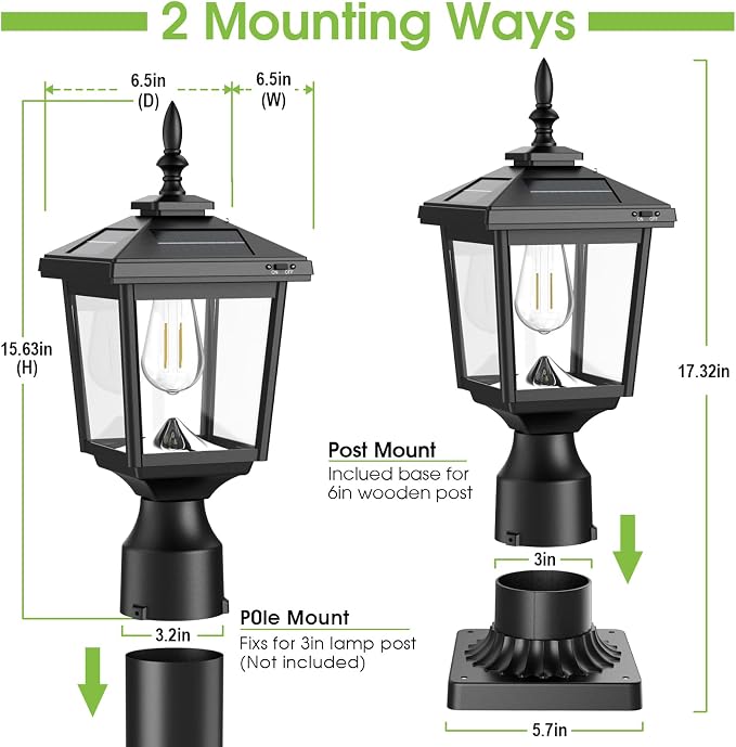 Greluna Solar Post Light Outdoor, 60 Lumens Dusk to Dawn Lamp Post Light, Solar Powered & Waterproof, Fits 6x6 Wooden Posts, 3 Inch Poles, for Garden, Pathway, Driveway, Fence & Yard（Cool White）