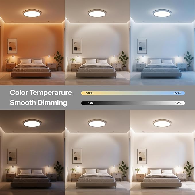 Smart LED Ceiling Light Flush Mount, 16 Inch RGB, White, 3200 Lumen, 30W, 2 Count, Bedroom, Modern Style
