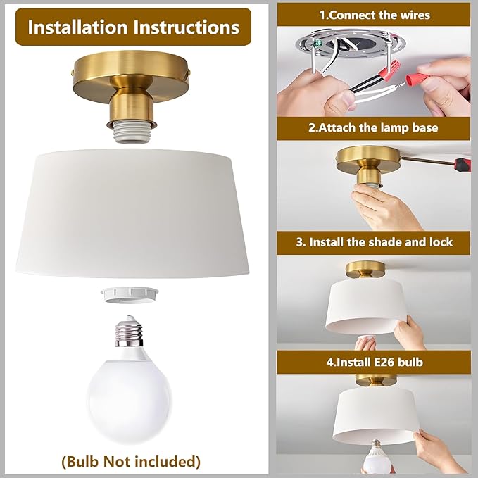 Modern Semi Flush Mount Ceiling Light 3 Pack,Metal Ceiling Light Fixture,E26 Ceramic Lamp Head,White and Gold Ceiling Lamp for Hallway Kitchen Entryway Bedroom Laundry Room (10Inch)