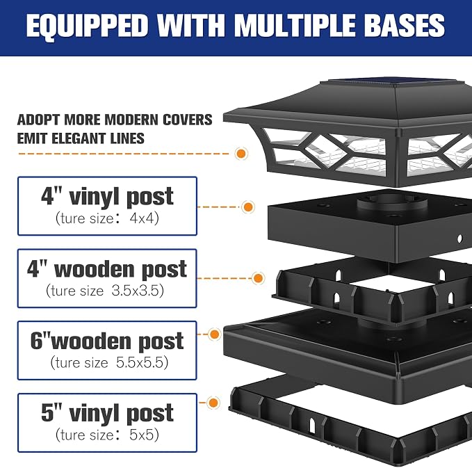 VOLISUN Solar Post Cap Light Outdoor Waterproof: RGB Color Changing - Solar Fence Cap Flashing Lights 8Pack Black for 4x4 5x5 6x6 Wooden Vinyl Post