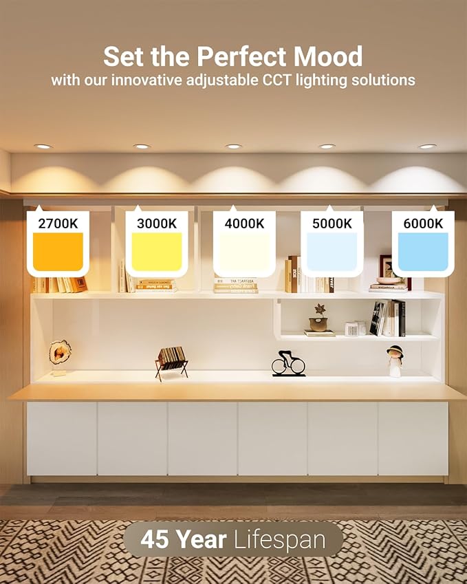 Sunco 12 Pack 4 Inch Recessed Lights, LED Baffle Trim, Selectable CCT 2700K/3000K/4000K/5000K/6000K Dimmable 10W, Canless with Junction Box