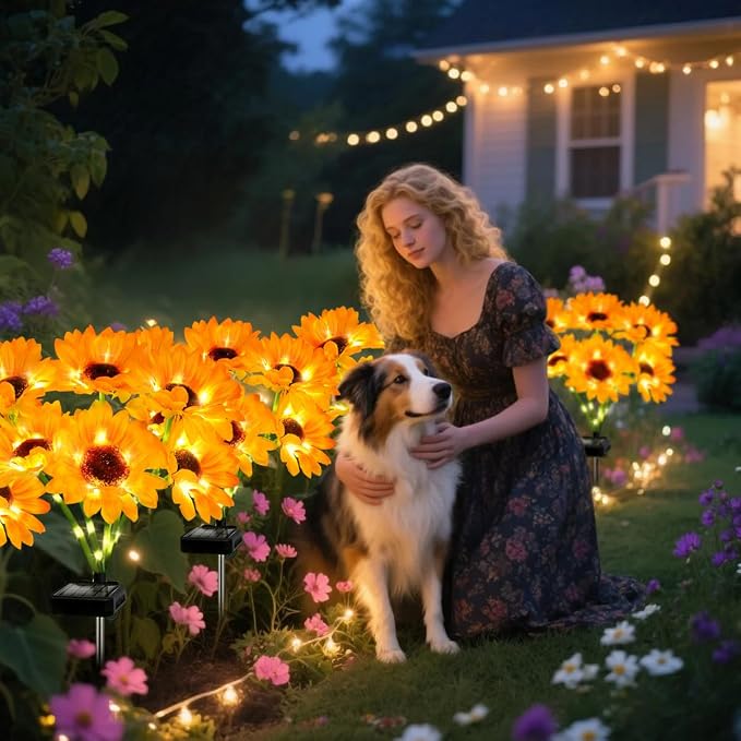 Solar Lights Outdoor, Gift for Women, Mom Grandma, 6 Pack with 36 Solar Sunflower Lights, Solar Flower Lights Waterproof, Sunflower Outside Decorative Stake Light for Landscape Yard Patio Lawn Pathway