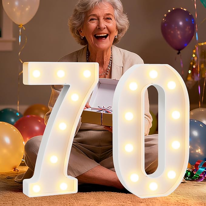 Pooqla 70th Birthday Decorations for Women Men, Large 12.6 in Tall Light Up Numbers for Party Decorations Table Decor, Big Marquee Numbers 70th Birthday Gift for Women Men Wedding Anniversary Decor