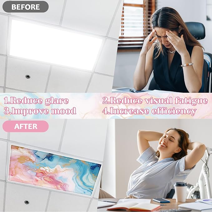 8 Pcs Fluorescent Light Covers, 4x2 Feet Magnetic Light Cover Fluorescent Lights Shade Panel Positive Inspirational Ceiling Lights Filters for Office Classroom Home Drop Ceiling Marble