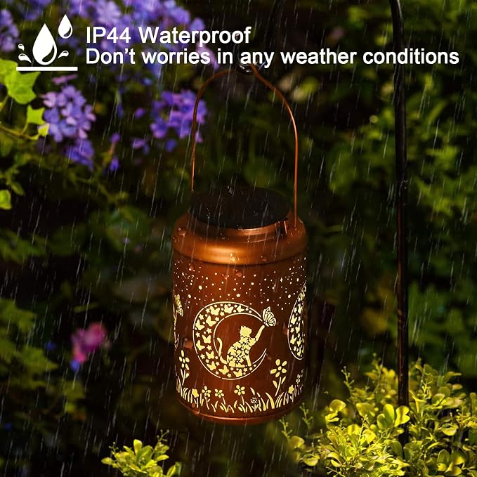 Birthday Gifts for Women Men - 2 Pack Cat Solar Lights Outdoor Waterproof, Mothers Day Gifts for Mom, Decoration Outside for Outdoor, Yard, Garden Decor Solar Lantern