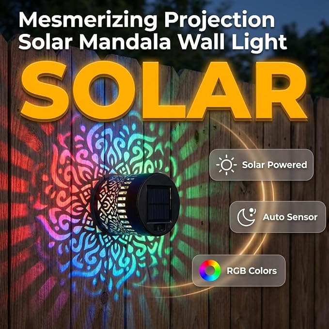 2026 New Decorative Solar Mandala Lights, Solar Mandala Lights Outdoor, Mandala Theme Waterproof Fence Light for Garden, Patio, Deck, Post, Fence Yard Decor (4PCS)