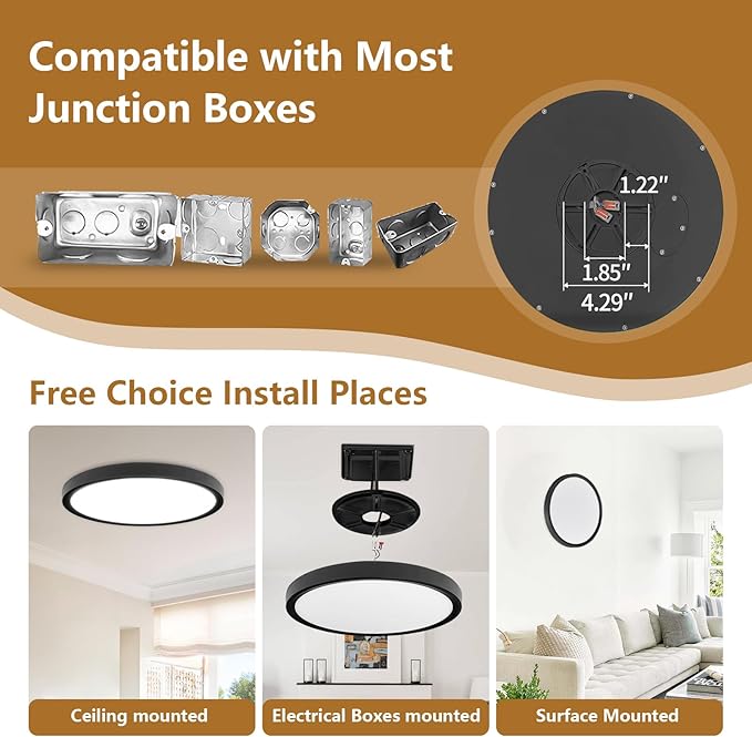 6PK 12 Inch Super Slim LED Flush Mount Ceiling Light, 24W, 2520LM, Selectable 3000K/4000K/6000K CCT, Low Profile Round Flat Panel Light for Bedroom, Kitchen, Hallway (Black)