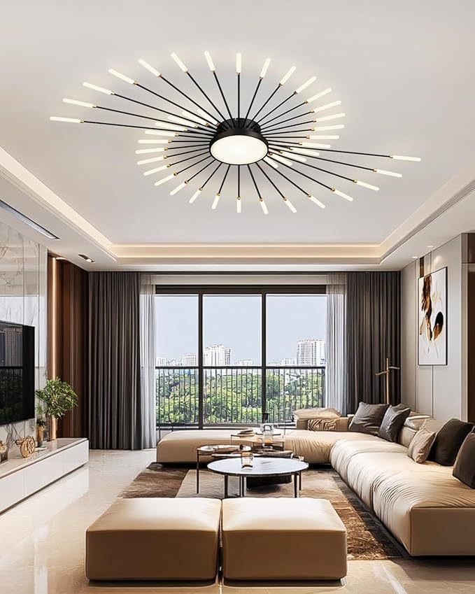 Ceiling Light Modern LED Ceiling Lamps,Flower Shape Ceiling Lights,Flush Mount Chandelier,Metal Acrylic Ceiling Lamps,Living Room Light Fixtures Ceiling for Bedroom,Dining Room(Black, 42+1 Heads)