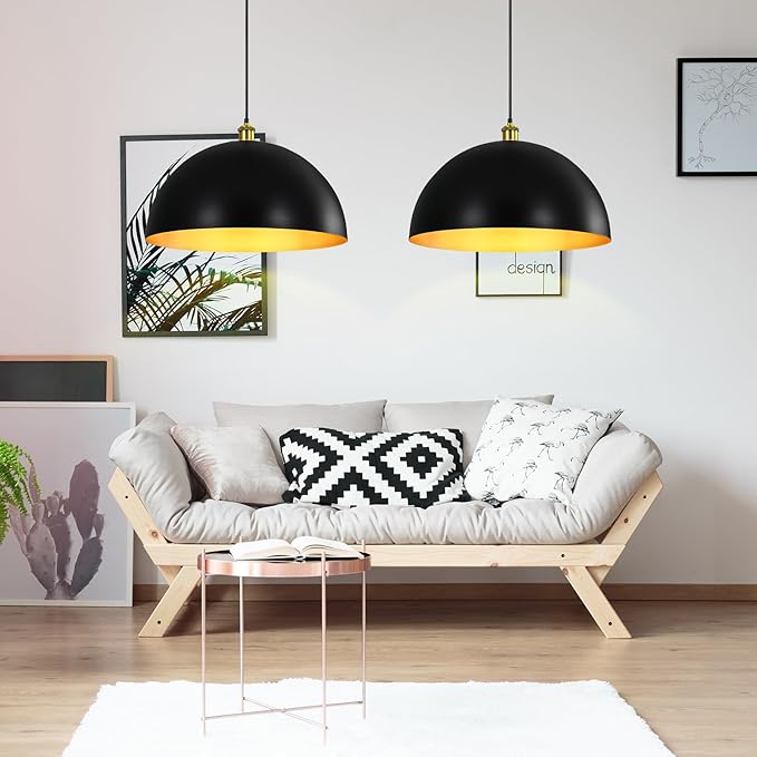 Black-Farmhouse Pendant-Light Hanging-Lamp Fixtures - 20 inch Kitchen Island Pendant Lights Industrial Dome Ceiling Lighting Dining Room Large Vintage Light for Indoor Black (20 inch (2PCS))
