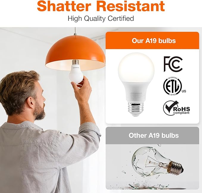 Sylvania ECO LED A19 Light Bulb, 100W Equivalent, Efficient 14.5W, 7 Year, 1450 Lumens, Non-Dimmable, Frosted, 2700K, Soft White - 6 Pack (40885)