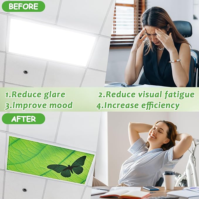 6 Pcs Fluorescent Light Covers with 60 Magnets Decorative for Classroom Ceiling Lights 4 x 2 Feet Magnetic Light Cover Filter Easy Install for Office Hospital Home Ceiling Supplies (Green Leaf Frog)