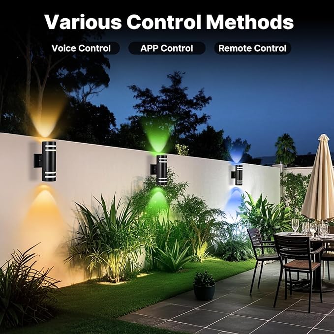 RGB Up and Down Lights Outdoor Wall Lights 1 Pack, Smart Color Changing Outdoor Wall Sconce WiFi Voice & App Control,Aluminum Waterproof Exterior Lights for Porch Compatible with Alexa